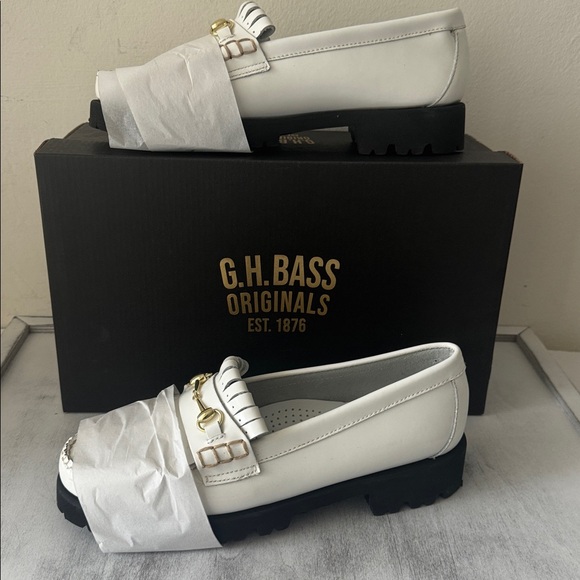 GH BASS Anthropology White Leather Lianna Horsebit Kiltie Bit Lug Sole Loafers 9 - Picture 13 of 13